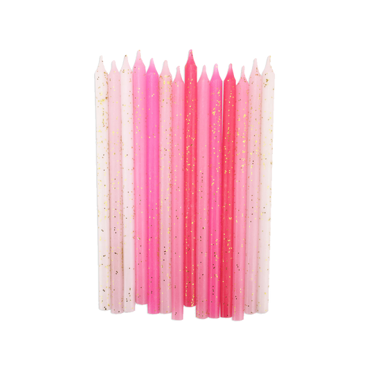 Birthday candles in varying shades of pink